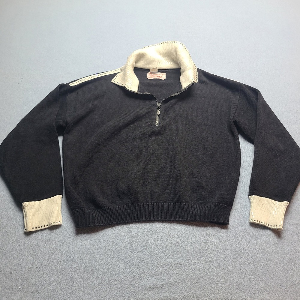 Mardel Quarter Zip Sweater Womens XL Black White Excellent Beaded Rhinestone